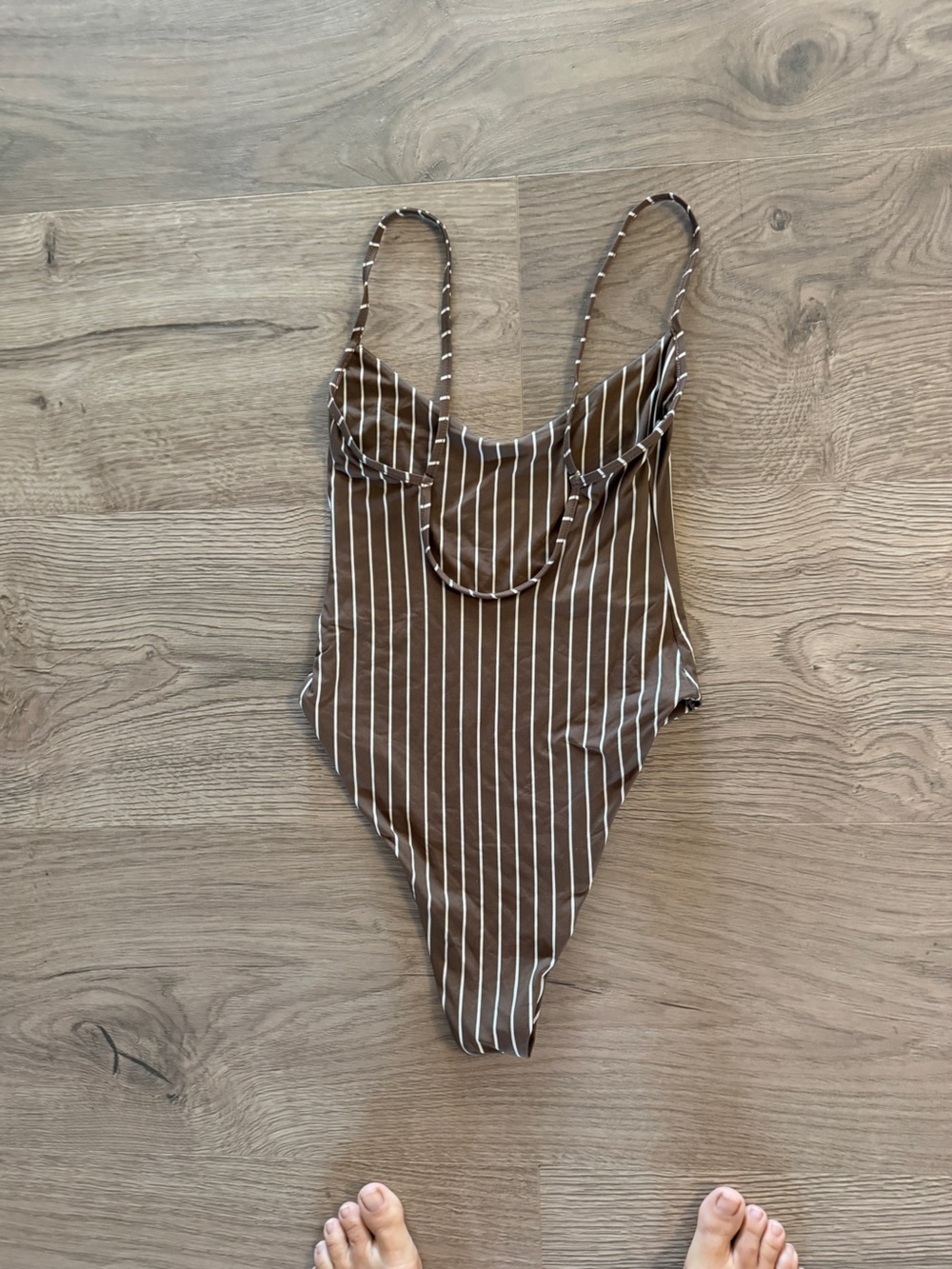 Brown Striped One-Piece Swimsuit with Thin Straps - Picture 2 of 3
